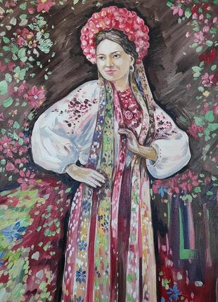 Картина маслом українка дівчина у вишиванці