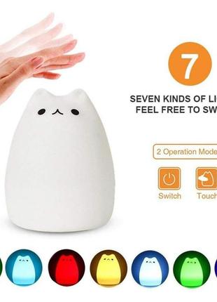 Дитячий силіконовий нічник little cat silicone light світильник у вигляді милого котика 7 кольорів8 фото