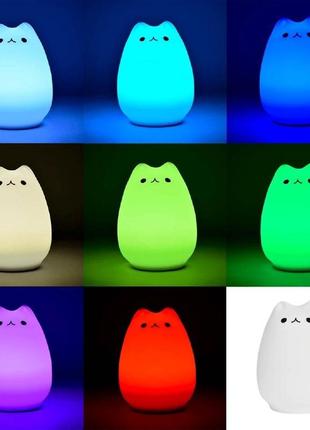 Дитячий силіконовий нічник little cat silicone light світильник у вигляді милого котика 7 кольорів7 фото