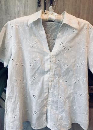Белая натуральная блуза xl белая рубашка блуза с шитьем 100% хлопок4 фото
