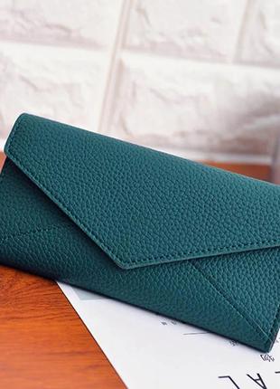 Женский кошелек-портмоне экокожа зеленого цвета1 фото