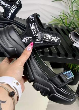 Босоножки черные на платформе спортивные на липучках 38 на 24 см4 фото