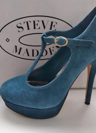 Туфлі steve madden замшеві на підборах 36 сині1 фото