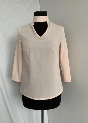 Персиковая блуза с чокером 3/4 рукав креп-шифон