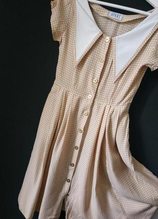 Вискозное платье в горошек романтический винтажный стиль с большим воротником и широким поясом  металлические пуговицы дизайнерское эксклюзив шанель8 фото
