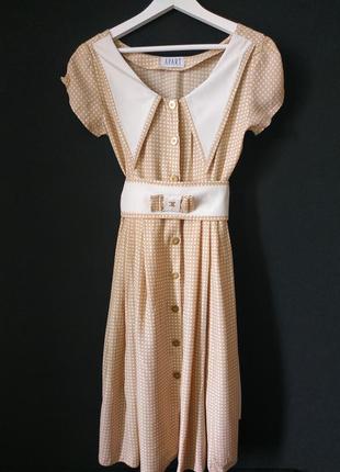 Вискозное платье в горошек романтический винтажный стиль с большим воротником и широким поясом  металлические пуговицы дизайнерское эксклюзив шанель3 фото