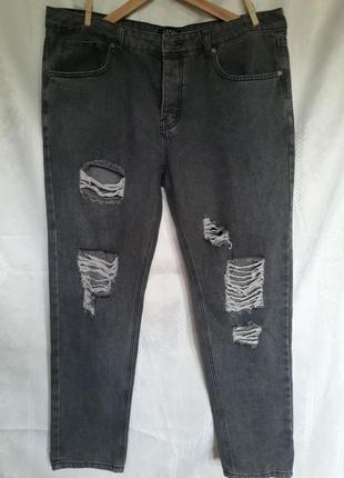 Чоловічі рвані сірі, типу графітові джинси великий розмір, висока посадка, злегка завужені