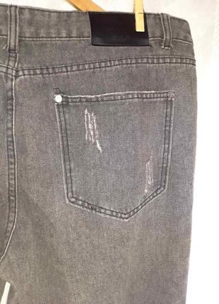 Мужские рваные серые типа графитовые джинсы большой размер, высокая посадка, слегка зауженные8 фото