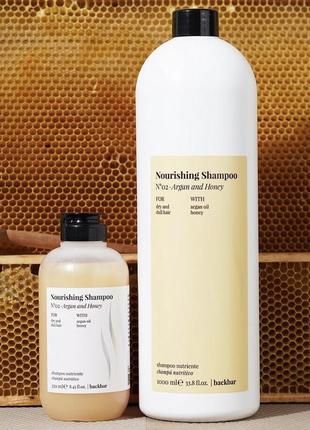 Поживний шампунь для сухих і пошкоджених волосся farmavita back bar nourishing shampoo №02 argan and honey