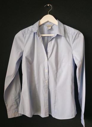 Классическая рубашка в мелкую полоску h&m приталенного силуэта хлопок голубого цвета