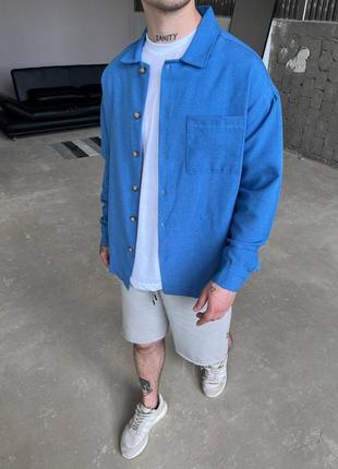 Мужская хлопковая оверсайз рубашка в синем цвете