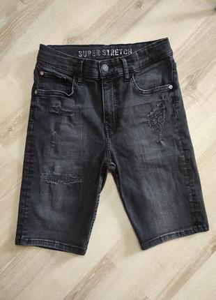 Удлиненные высокие джинсовые стрейч шорты h&m на подростка или женский xs-s5 фото