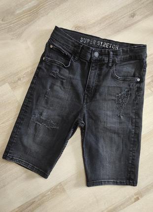Удлиненные высокие джинсовые стрейч шорты h&m на подростка или женский xs-s