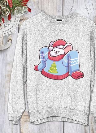 Світшот з новорічним принтом мишеня в светрі