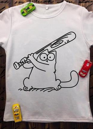 Жіноча футболка з принтом кіт саймон з битою push it1 фото
