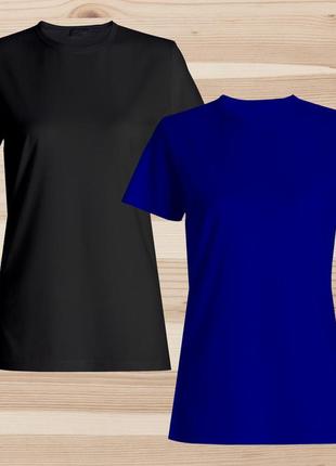 Комплект (набор) женские футболки базовые однотонные: черная, темно-синяя. майка под печать1 фото