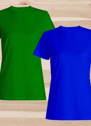 Комплект (набір) жіночі футболки базові однотонні: темно-зелена, синя. майка під друк1 фото