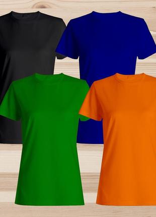 Комплект (набор) женские футболки базовые: темно зеленая, темно синяя, оранжевая, черная. под печать1 фото