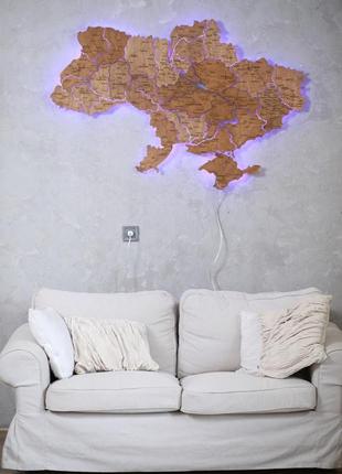 Деревянная карта украины с подсветкой