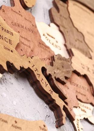 Многослойная деревянная карта мира на стену