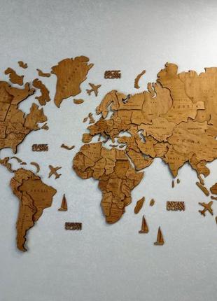 Карта світу на стіну багатошарова з дерева