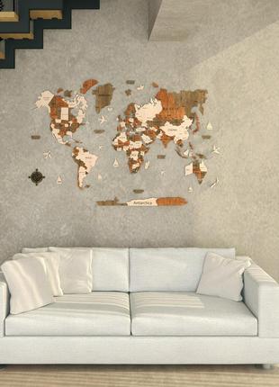 Карта світу на стіну з дерева 100 х 60 см з гравіюванням країн та їх межі2 фото