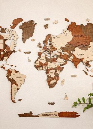 Карта світу на стіну з дерева 100 х 60 см з гравіюванням країн та їх межі