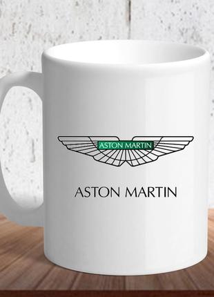 Белая кружка (чашка) с логотипом автомобиля  "aston martin3"