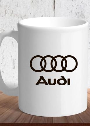 Белая кружка (чашка) с логотипом автомобиля "audi 5"