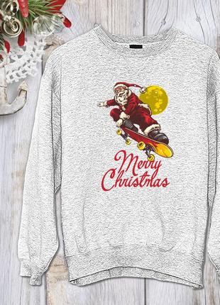Світшот з новорічним принтом дід мороз на скейті "merry christmas" 2 push it