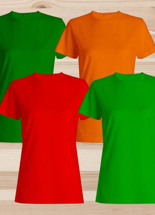 Комплект (набор) женские футболки базовые : зеленая, темно-зеленая, оранжева, красная. под печать