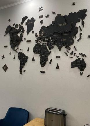 Карта мира на стену, деревянная многослойная со странами и столицами 3д