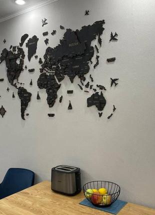 Карта мира на стену, деревянная многослойная со странами и столицами 3д