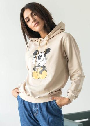 Худі з принтом mickey mouse білий, беж, хакі, бордо