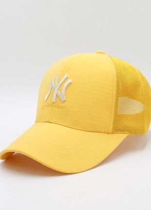 Бейсболка желтая new york летняя с сеткой, мужская/женская кепка желтая с логотипом нью йорк на лето1 фото