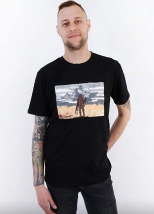 Патриотическая футболка мужская черная 48 размер, кулир