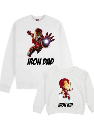 Парные свитшоты с принтом "iron dad and kid" push it