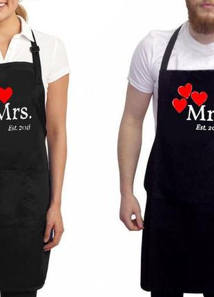Парные фартуки с принтом "mrs. mr."