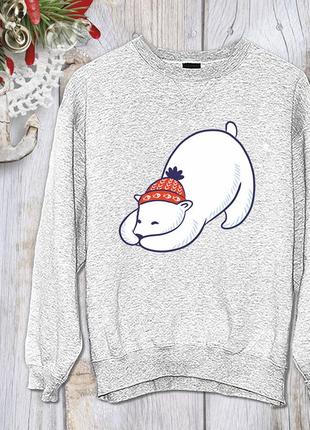 Світшот з новорічним принтом білий ведмідь у шапці push it