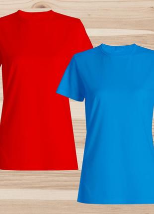 Комплект (набір) жіночі футболки базові однотонні: червона, блакитна. майка під друк та нанесення
