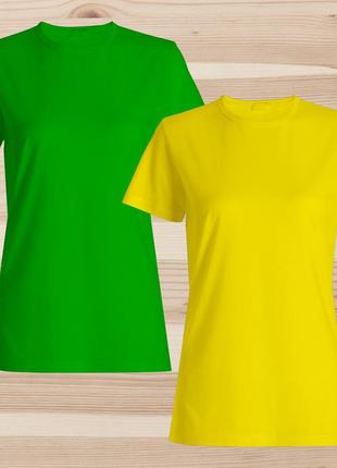 Комплект (набір) жіночі футболки базові однотонні: зелена, жовта. майка під друк1 фото