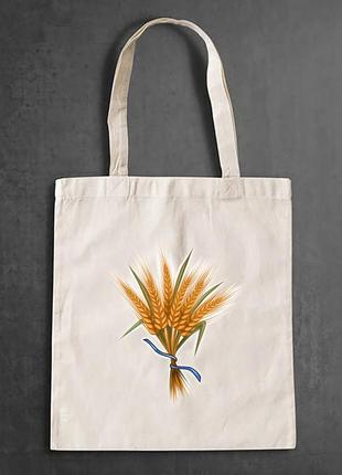 Еко-сумка, шоппер, повсякденне з принтом "колосся пшениці"