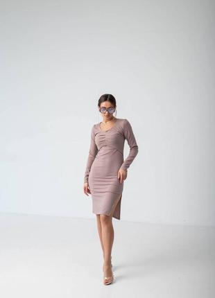 Элегантное женское деловое платье с длинным рукавом, капучино 42, 44, 46