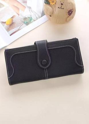 Жіночий розкладний гаманець на кнопці чорного кольору