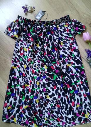 Яскраве літнє віскозне сукня сарафан primark з відкритими плечима/міні сукня з рюшею/туніка4 фото