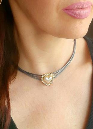 Колье чокер сердце ручн раб ожерелье бус кулон стил камни перлам бижутер украшен