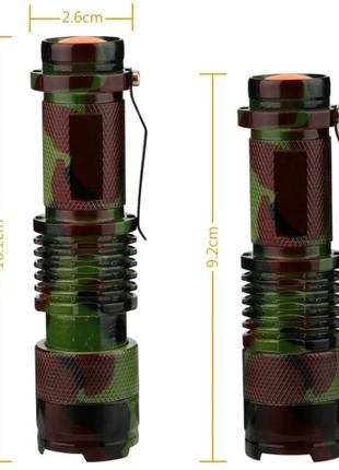 Комплект тактичний вело міні ліхтарик led cree q5 три режими свічення камуфляж плюс тримач2 фото