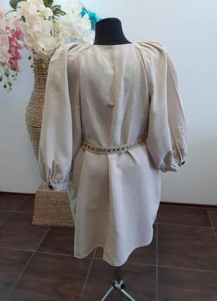 Платье миди с поясом в стиле рустик лен zara 20229 фото