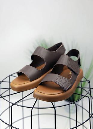 Жіночі босоніжки (сандалі) коричневі шкіряні (сандалі з натуральної шкіри коричневого кольору) - жіноче взуття на літо 2022