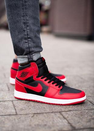 Мужские кроссовки nike air jordan 1 high red black 41-42-43-457 фото